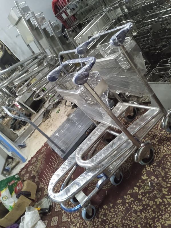 Stainless steel airport trolleys in workshop Mumbai