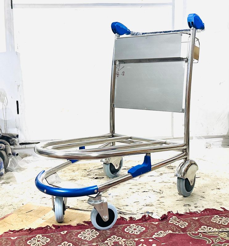 Airport Baggage Trolley with Brake Stainless Steel 4 Wheel Cart Advertisement Panel