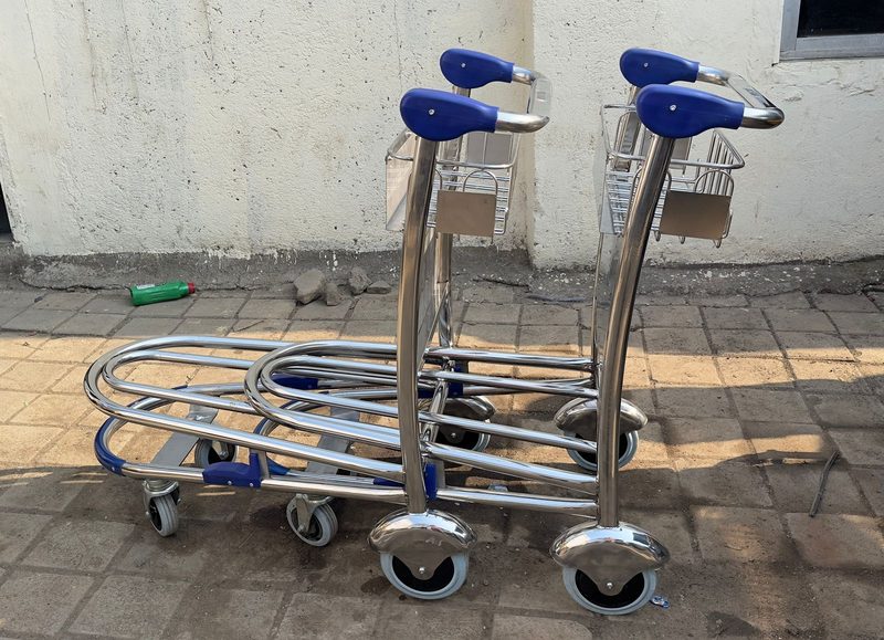 Nestable Airport Luggage Trolley Stainless Steel Blue Bumpers International